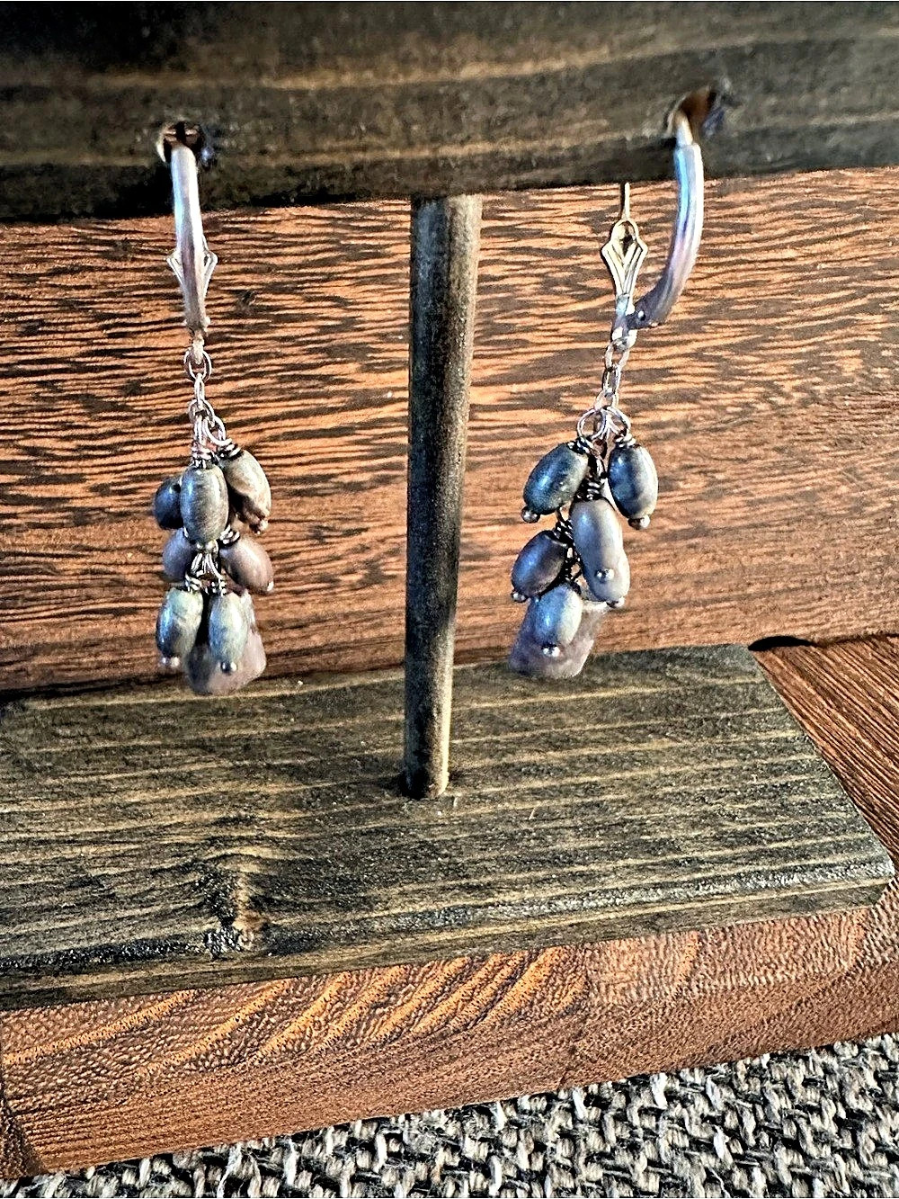 Natural stone cluster drop earrings